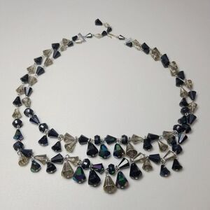 Vintage Black Beaded Two Strand Collar Necklace, Adjustable, Plastic, Germany